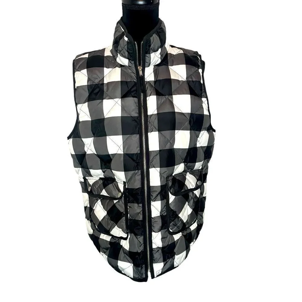 WOOLRICH QUILTED BLACK/WHITE PLAID‎ WINTER CASUAL PUFFER VEST WOMENS SIZE XL